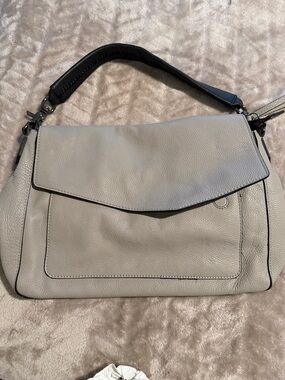 Botkier Pebbled Leather Shoulder Bag in Light Gray with Black Handle
